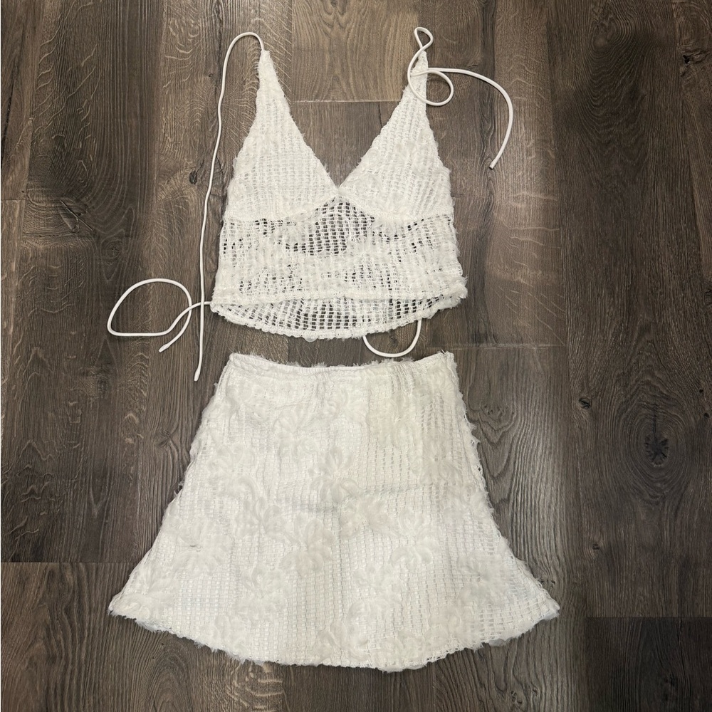 White Tie Halter and Mini Skirt Set